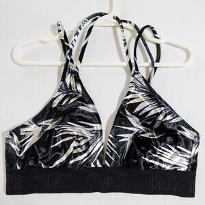Victoria's Secret PINK Velvet Bralette‎ Size S Black Ivory Tropical Floral